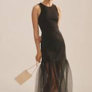 MAEVE ANTHROPOLOGIE BLACK TANK DRESS WITH TULLE HEM